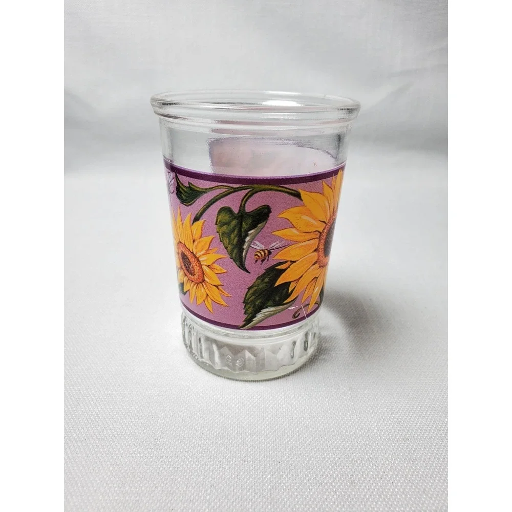 Vintage Bama Sunflower Jelly Jar Drinking Glass Cottagecore Farmhouse‎ Decor